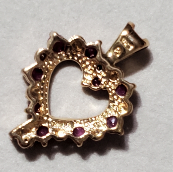 Ross Simons Ruby Diamond Heart Gold Vermeil Sterling silver Pendant - Picture 3 of 7